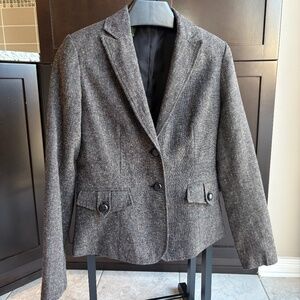 Tweed Wool Brown Blazer with Elbow Patches - Women - Size 5